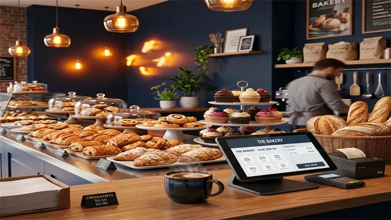 RetaPOS bakery and cafe POS system showing daily production planning and KOT on smartphone