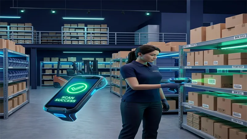 RetaPOS retail inventory management showing barcode scanning and stock levels on smartphone for small store